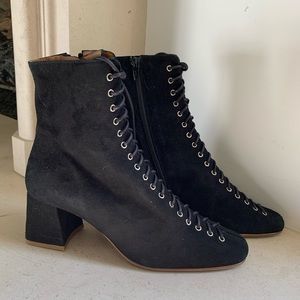 By Far black suede lace-up booties
